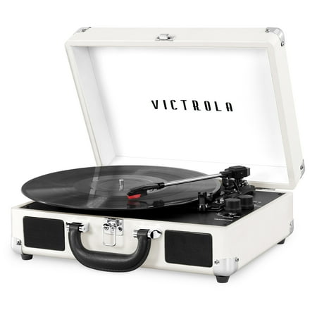 Victrola Vintage 3-Speed Bluetooth Portable Suitcase Record Player with Built-in Speakers | Upgraded Turntable Audio Sound | White