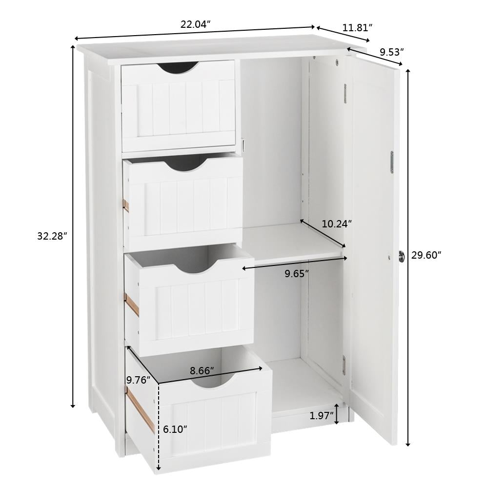 72x35x75cm Bathroom Floor Storage Cabinet with Metal Handles Storage Cupboard for Bathroom Bedroom Office Livingroom Bedside Table Cabinet Wooden Storage Unit with 4 Drawers 