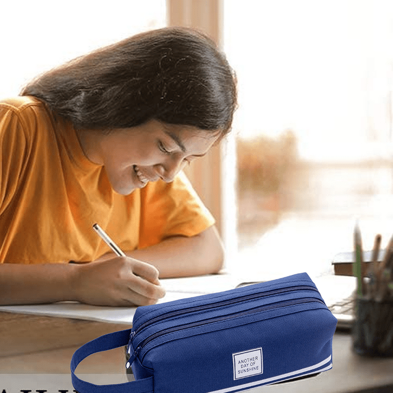 Big Capacity Pencil Case Zipper Pencil Pouch Aesthetic for Girls Kids  Adults Pen Case for School Office Blue