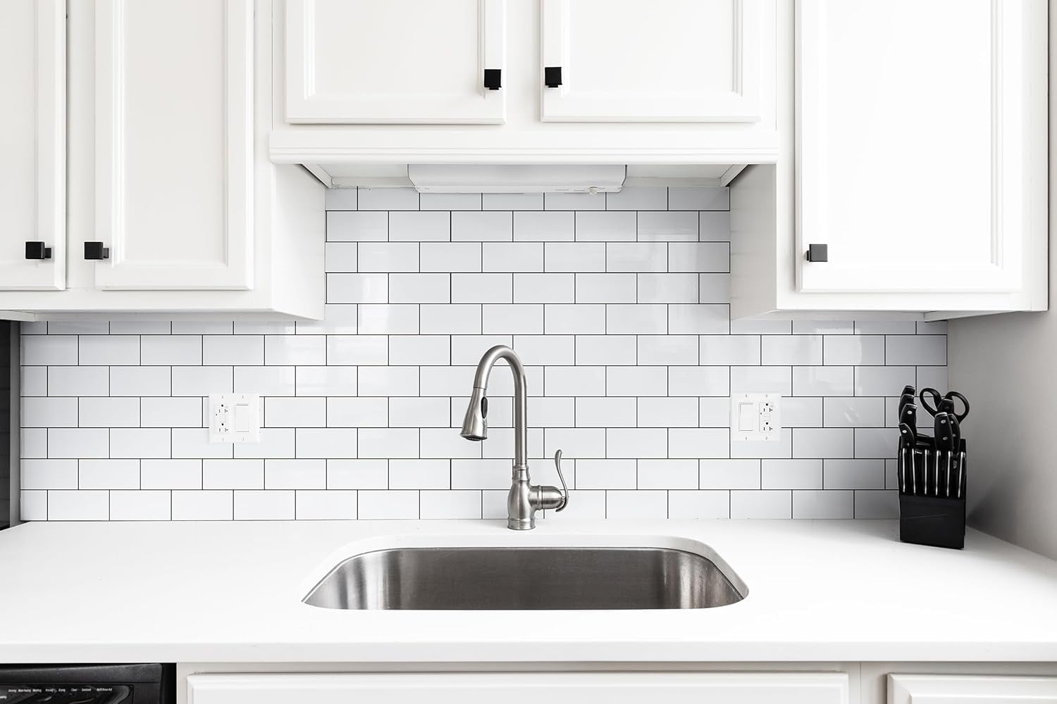 100 Pieces Peel and Stick Backsplash for Kitchen, 3" x 6" PVC Subway Tile 2026 Upgraded Glossy White with Dark Gray Grout Backsplash Stick on Tile Elevate Kitchen, Bathroom, Fireplace,RV