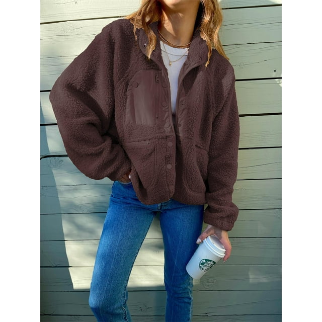 REDHOTYPE Manteaux Vestes Brossées à Manches Longues avec Boutons et Poches pour Femmes