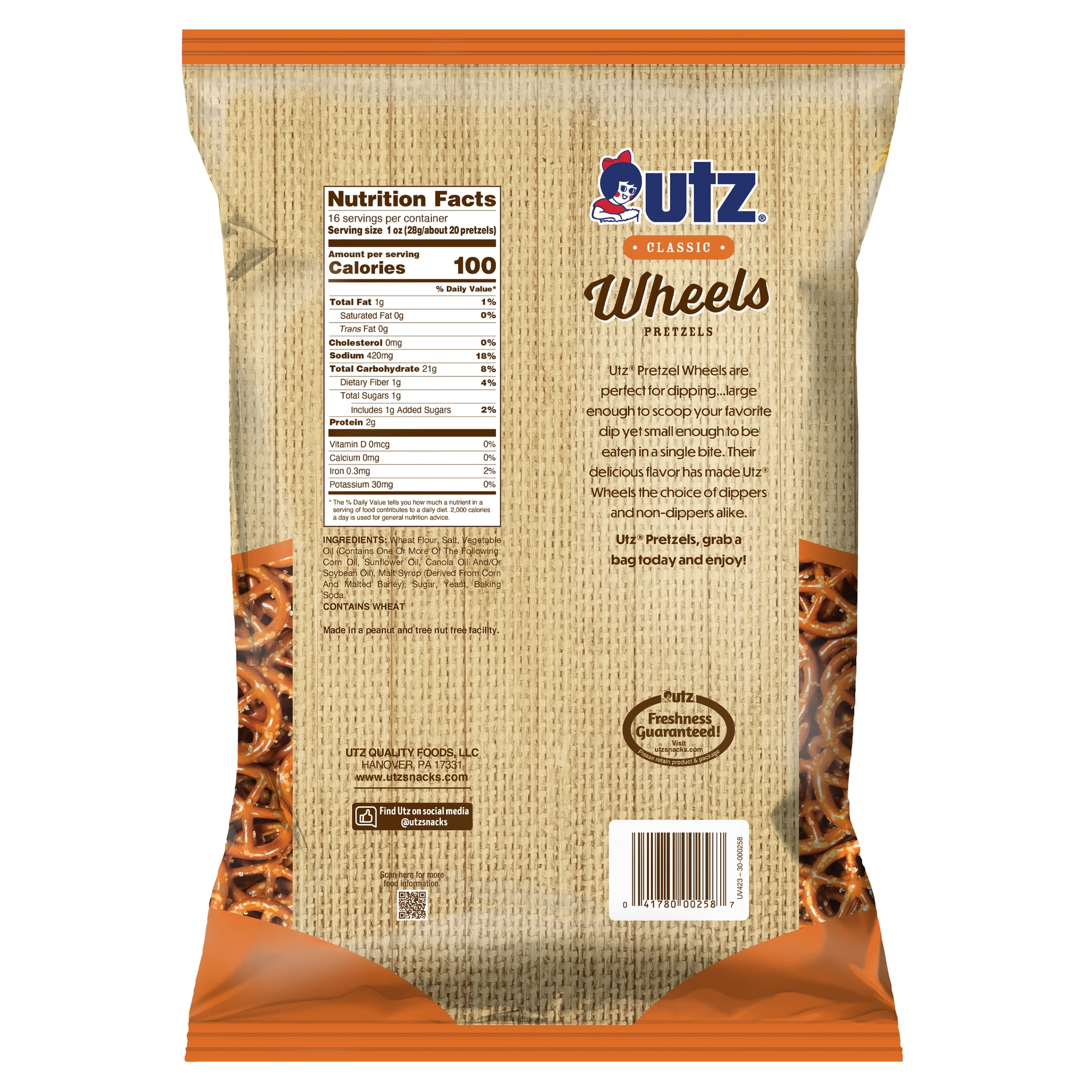 (3 pack) Utz Classic Wheels Pretzels, 16 oz Bag