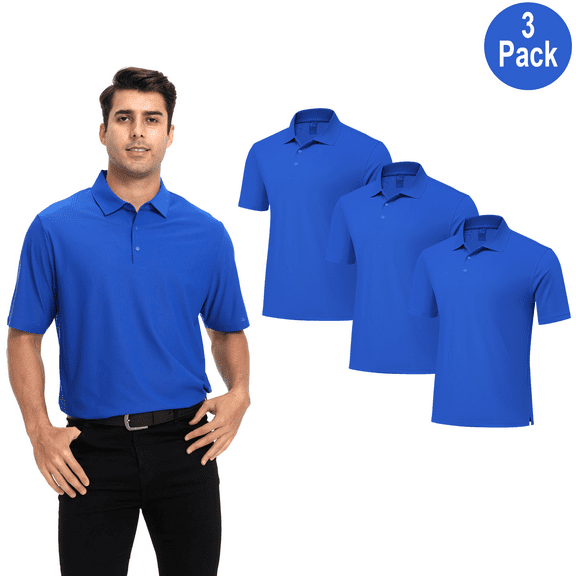 Zfeel Men High Performance Poly Polo Shirt, Pure Dry Fit Polyester, Short Sleeve, Royal, 3 Pack, S
