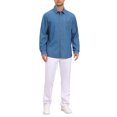 thumbnail image 2 of Men's Casual Chest Pocket Long Sleeve Button Down Outdoor Denim Shirt M Light Blue, 2 of 6