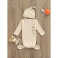 thumbnail image 2 of Diconna 0-3 Months Newborn Baby Sleeping Bag Hat Set Ribbed Solid Color Long Sleeves Wearable Blankets Sleep Sack, 2 of 8