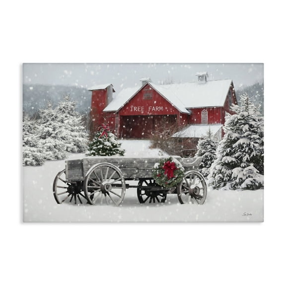 Stupell Industries Winter Wagon & Barn Holiday Painting Gallery Wrapped Canvas Art Prints Wall Art, 24 x 16