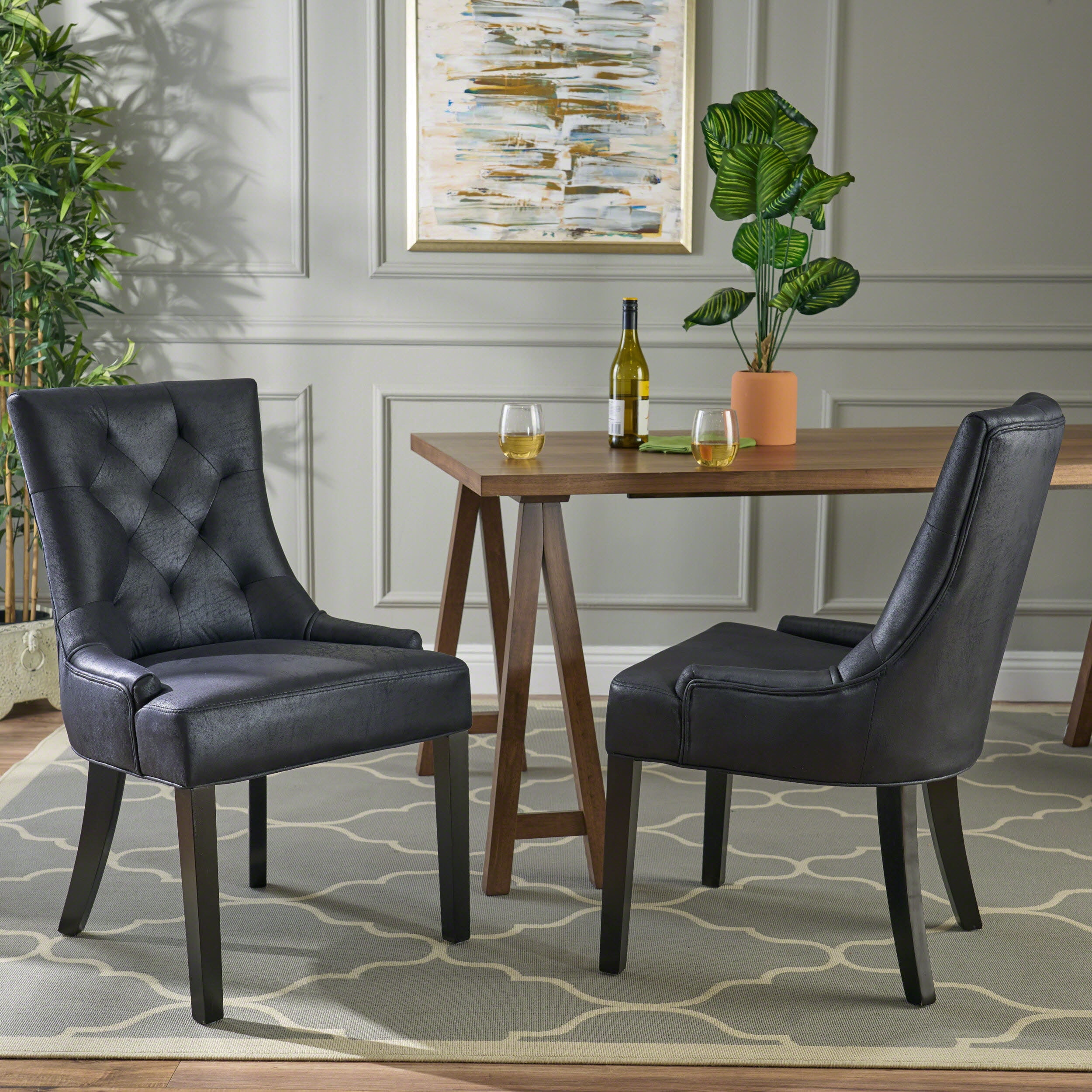 Noble House Traditional Microfiber Dining Chairs , Navy Blue - Walmart