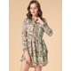 thumbnail image 3 of Mini Vestido De Gasa Con Capas De Cuello Con Lazo En La Cintura Con Estampado Floral Para Mujer Verde rojo M, 3 of 6