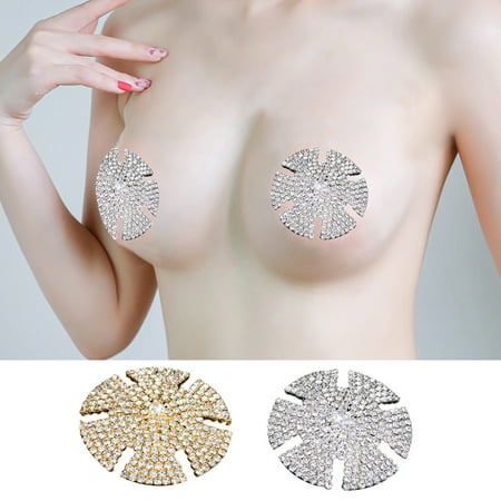 rygai 1 Pair Nipple Sticker Sexy Adhesive Luxury Reusable Sticky Gift Shiny Rhinestone Embedded Breast Cover Pasties Body Jewelry Silver