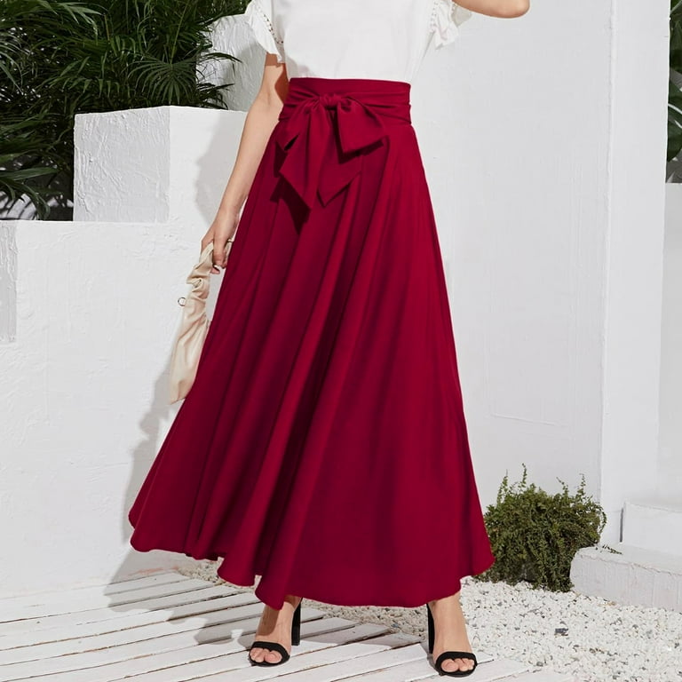 eczipvz Skirts for Women Trendy Women Summer Double Fabric Elastic High Waist Boho Maxi Skirt Casual Drawstring A Line Long Skirt Short Wrap Skirt ,M