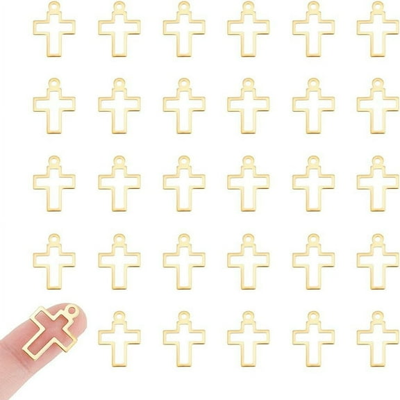 30pcs 201 Stainless Steel Pendants Cross Charm Golden 20.5x15x0.8mm Hole: 1.8mm 201 Stainless Steel