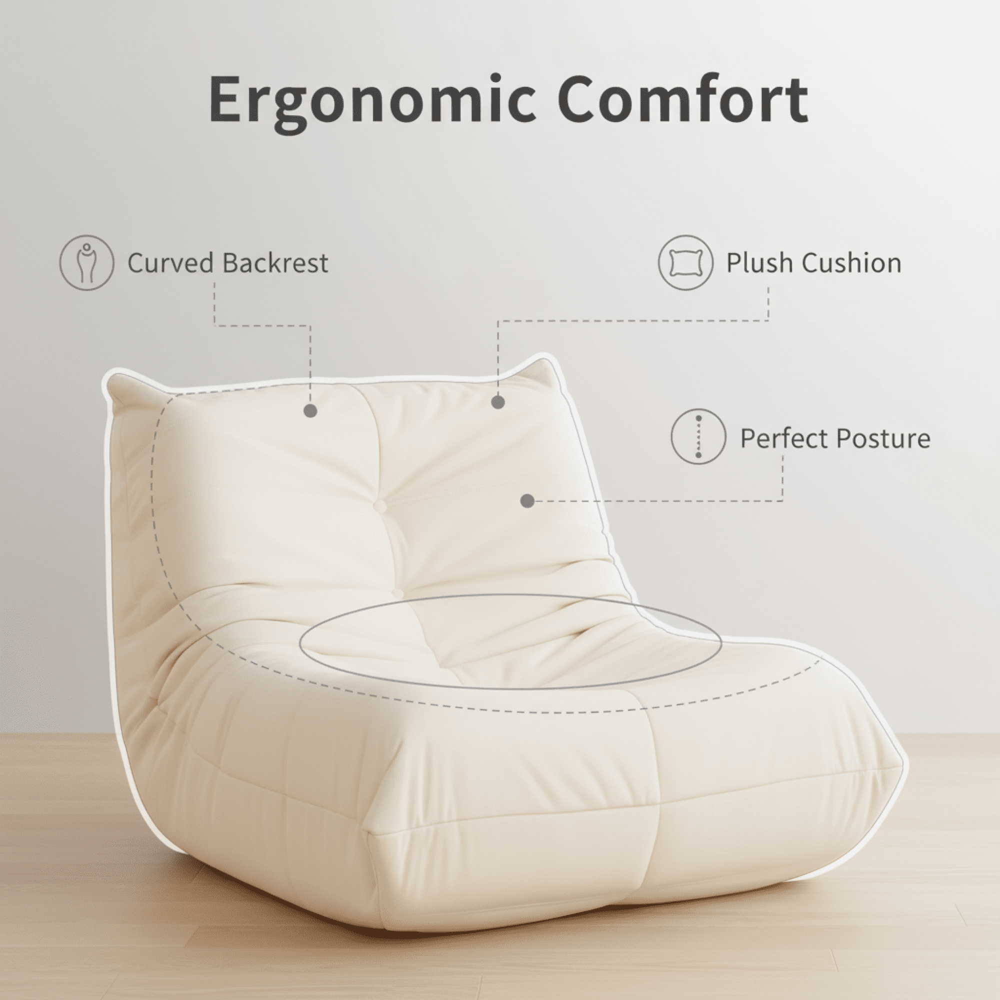 Modern Lounge Chair for Indoor,Button Tufted Corduroy Upholstered Recliner,Deck Chair for Bedroom Living Room,White