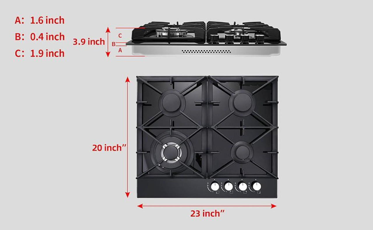 24 in. 4-Burners Recessed Gas Cooktop in Stainless Steel with 5-Power Burners