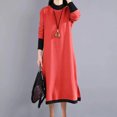thumbnail image 2 of Ygbgbb Women's Loose Patchwork Solid Color High Neck Long Sleeved Dress (Red,XL), 2 of 9