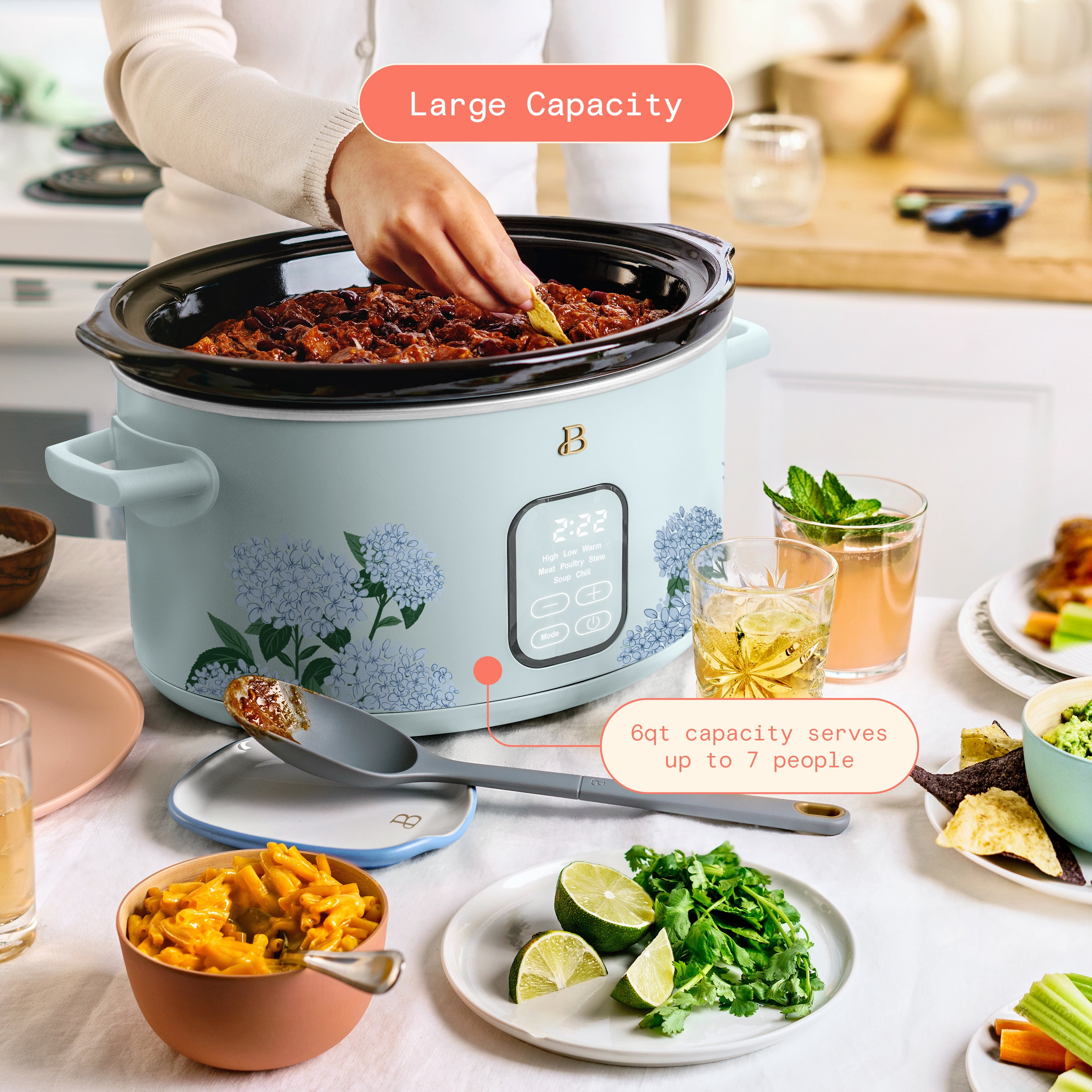 Beautiful 6 Qt Programmable Slow Cooker, Hydrangea Floral by Drew Barrymore