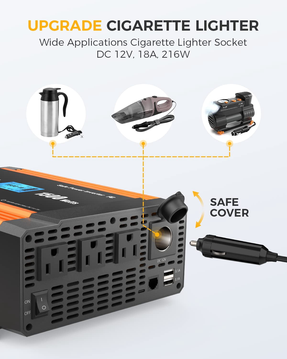 Ampeak 12V 1500-Watt Continuous Power Inverter with Dual USB Port for Car
