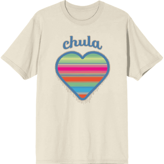 Chula Mexican Woven Heart Sarape Adult Natural Crew Neck Short Sleeve Tee-Large