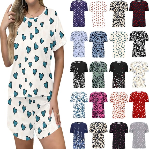 Tqcoqu Women's Plus Size Pajama Sets Short Sleeve Pjs 2 Piece Top and Shorts Sleepwear Comfy Soft Lounge Sets with Pockets,A-Blue,Women's XL-XXXXXL