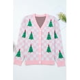 thumbnail image 1 of I AM A FASHION JUNKY Pink Checkered Christmas Tree Pattern Button V Neck Cardigan Sweater (Pink, XL, 52%Viscose+26%Polyester+22%Polyamide), 1 of 15