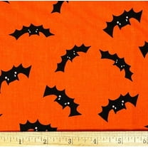1 Fat Quarter - Halloween Black Bats on Orange Cotton Fabric - 21" X 18"