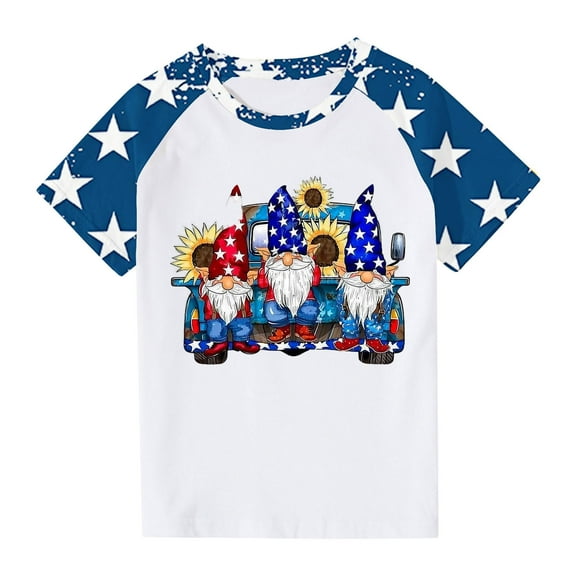 ZACPNCV July 4th Shirts for Kids Boys Girls Flag USA Print Tees Patriotic Casual Short Sleeve Tops Memorial Day Gift T Shirt Blue 3-4 Years