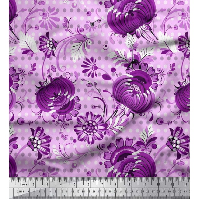 Soimoi polyester Crepe Fabric Dot & Floral Artistic Printed Craft Fabric by the Yard 42 Inch Wide
