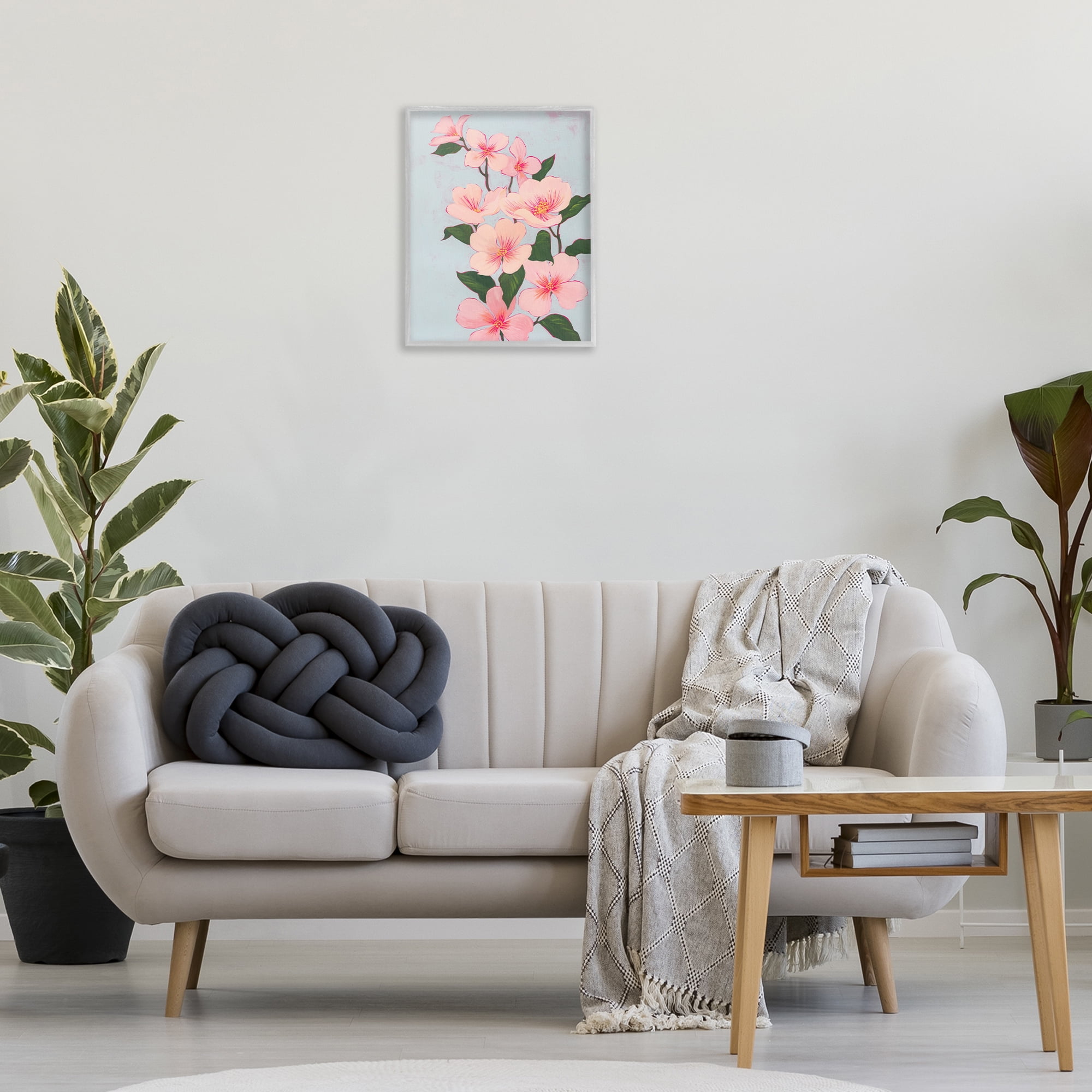 Stupell Industries Cherry Blossoms Vine Botanical & Floral Painting Gray Framed Art Print Wall Art, 16 x 20