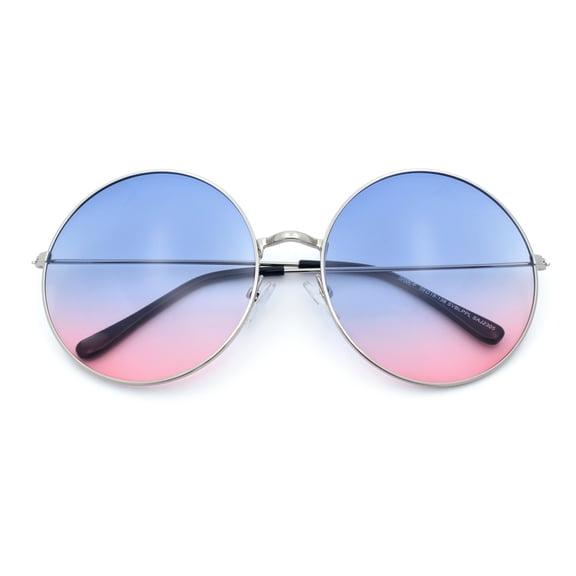 SA106 Classic Oversize Joplin Hippie Round Circle Lens Sunglasses Silver Frame - Blue Purple Lens