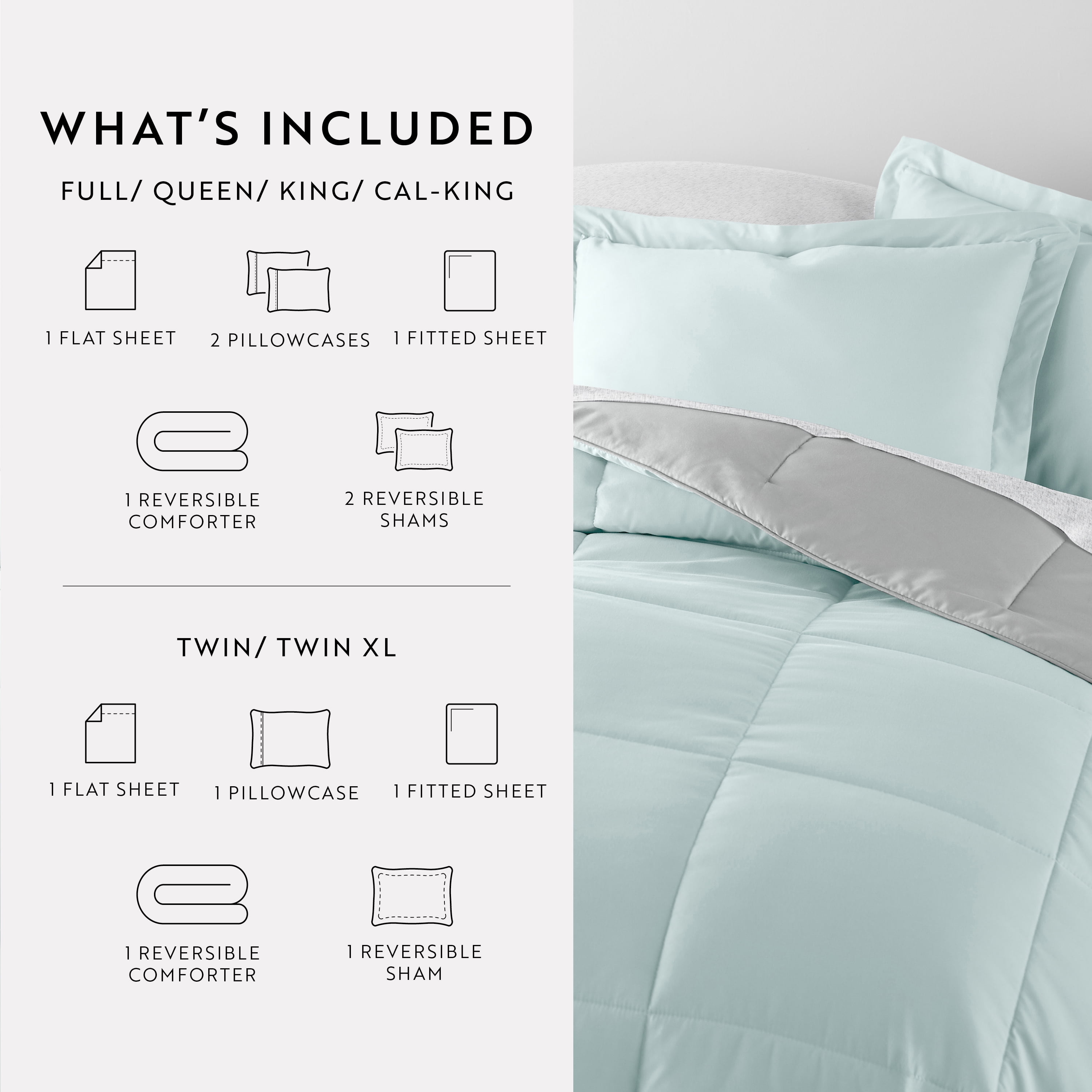 Noble Linens 7 Piece Bedding Bundle, Reversible Comforter and Patterned Sheet Set, King