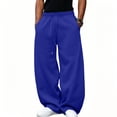 thumbnail image 2 of Eiyaclvo Men's Barrel Sweatpants Wide Leg Baggy Sweatpant Casual Drawstring Elastic Waist Open Bottom Sweat Pants Lightweight Travel Pants Streetwear with Pockets, 2 of 7