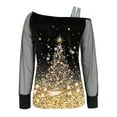 thumbnail image 3 of Fiaer Christmas Women Long T Shirts Sequin Mesh Tops Print Casual Splice off Shoulder Cold Loose Sleeve T-Shirt Shiny Tee Gold XXL, 3 of 4