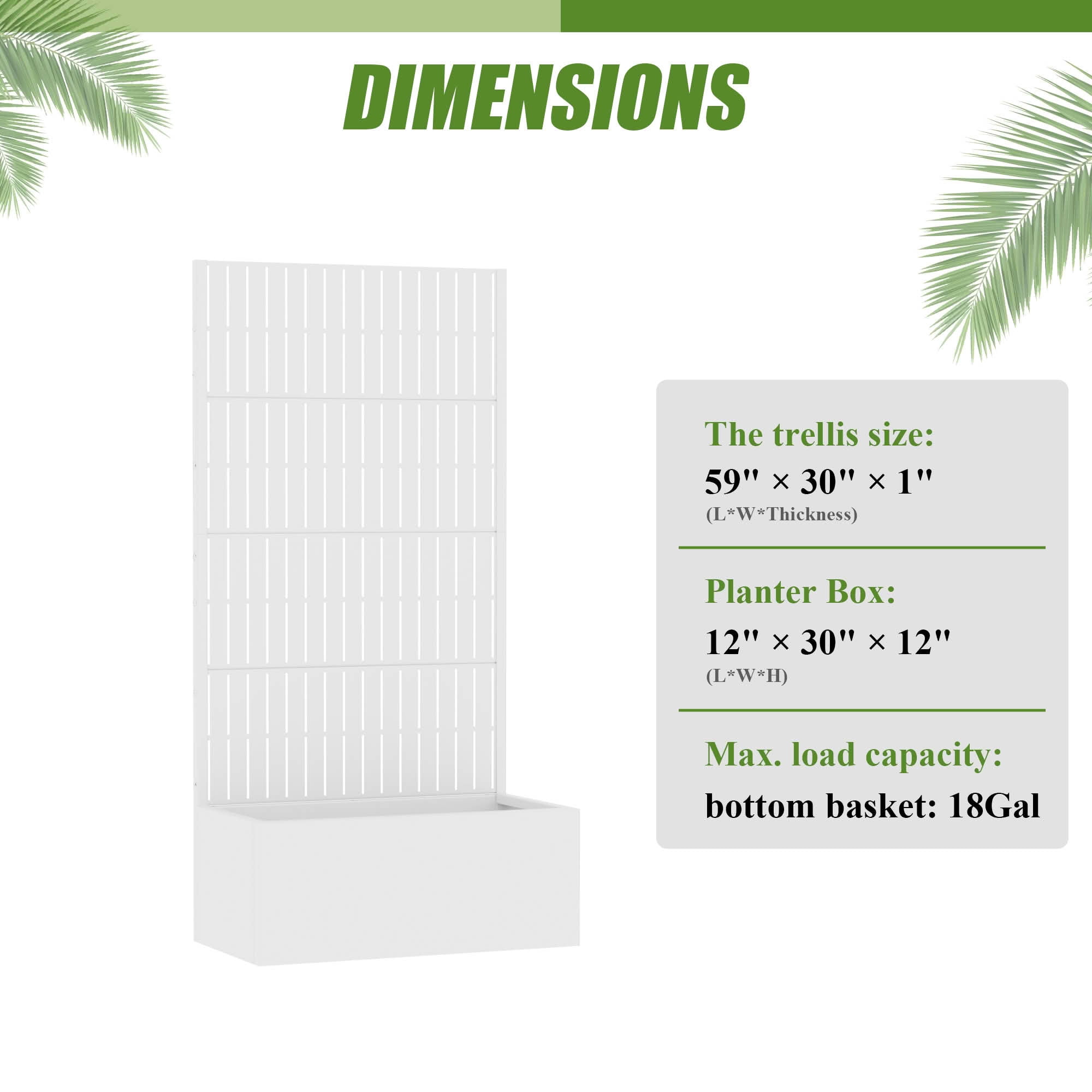 MAYEERTY 59X30" Metal Outdoor White Privacy Screen with Planter Box for Backyard & Garden, 4 Piece Set