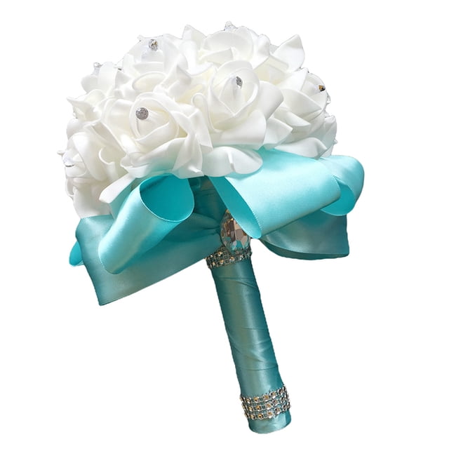 Kmbangi Artificial Wedding Bride Bouquet Romantic Handheld Bridesmaid Flower with Ribbon