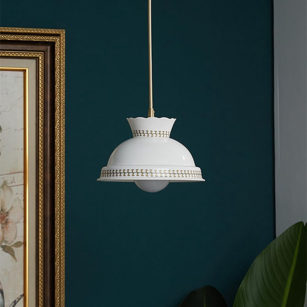 Japanese Style Ceramic Pendant Light for Kitchen Island, White Modern Farmhouse Pendant Lighting, Nordic Simple Pendant Lamp, Retro Rustic Pendant Light Fixture for Dining Room Bar Over Sink Table