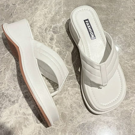 

Cathalem Summer Women Fashion Sandals Wedge Heel Thick Sole Solid Color Open Toe Casual Comfortable Womens Hiking Sandals Wide White 7