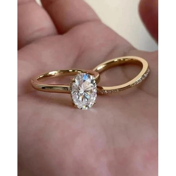 Bridal Set 3TCW Oval Cut Lab Created Diamond Wedding Ring Set 14K Yellow Gold Plated