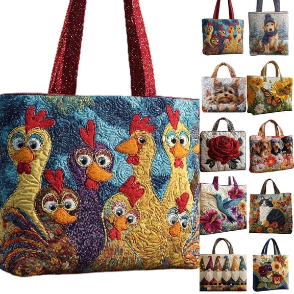 Evdexr 2026 Quilted tote Bags for Women Large Boho Vintage Chicken Book Floral Crossbody Quilt totes Oversized tote Bag Zipper Purses Handbag H