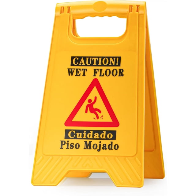 Caution Wet Floor Sign,Bilingual Double-Sided Safety Warning Signs,A Frame Safety Wet Floor Signs Commercial,Yellow,16.5 Inches (1)