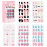Lankey Fake Nails for Kids 120 Pcs Kids Press on Nails Girls Full Cover Short False Fingernails Kids Nail Art Decoration