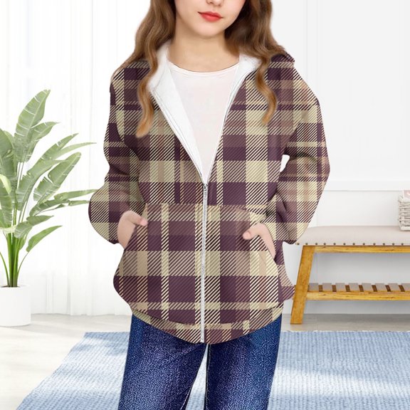 FAIOROI Little Girls Plaid Zip Up Hooded Jacket - 5T, Multicolor, Durable Polyester, Machine Washable, Spring Fall Outerwear with Pockets