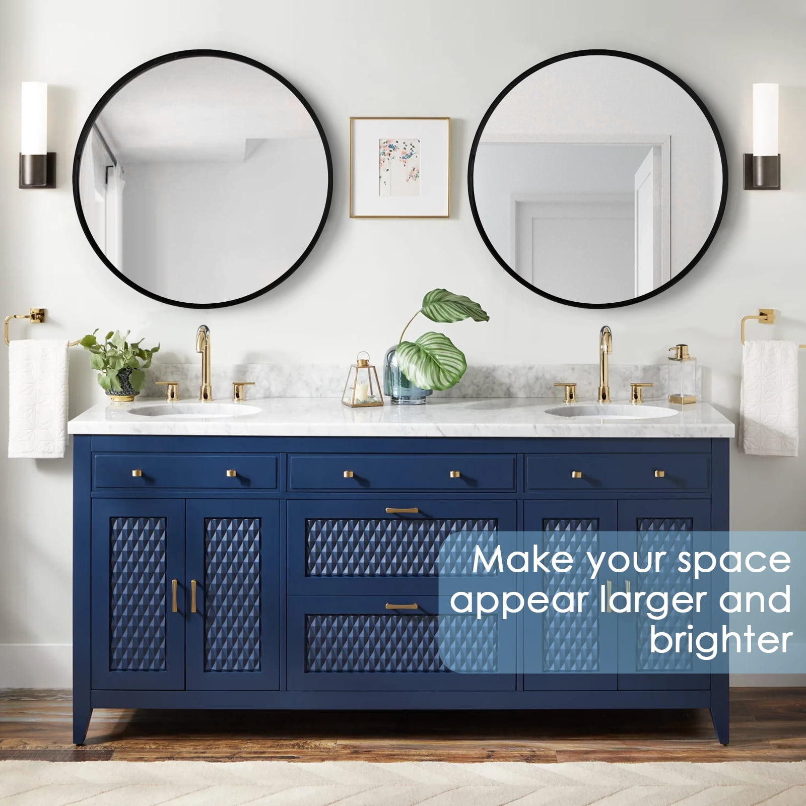 24 inch Black Round Mirror, Wall Mounted Bathroom Mirror with Metal Frame, Modern Home Decor