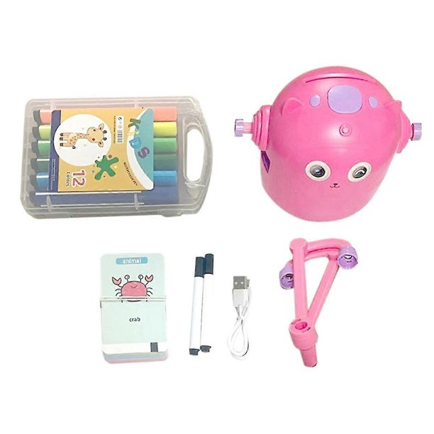 Interactive Educational Drawing Robot, 100 Drawing Cards,Intelligent Drawing Robot, Early Educational Drawing Robot Pink