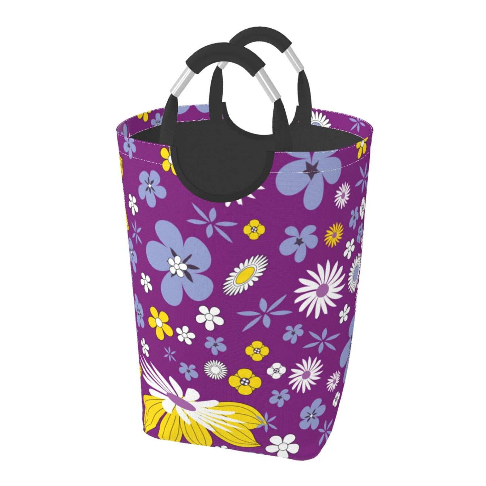 Laundry Hampers, Purple Floral Flowers Pattern Foldable Laundry Hamper