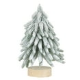 thumbnail image 2 of Miniature Christmas Tree Figurine Artificial Norfolk Green/Snow Flocked Pine Needle Xmas Tree with Wooden Base for Indoor Decor, 2 of 8