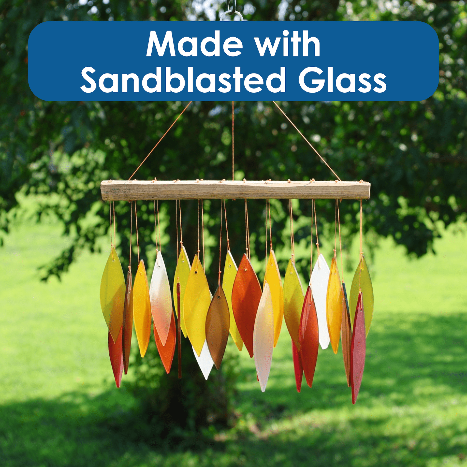 Blue Handworks Wind Chime Autumn Leaves Glass Wind Chimes Yard Decor