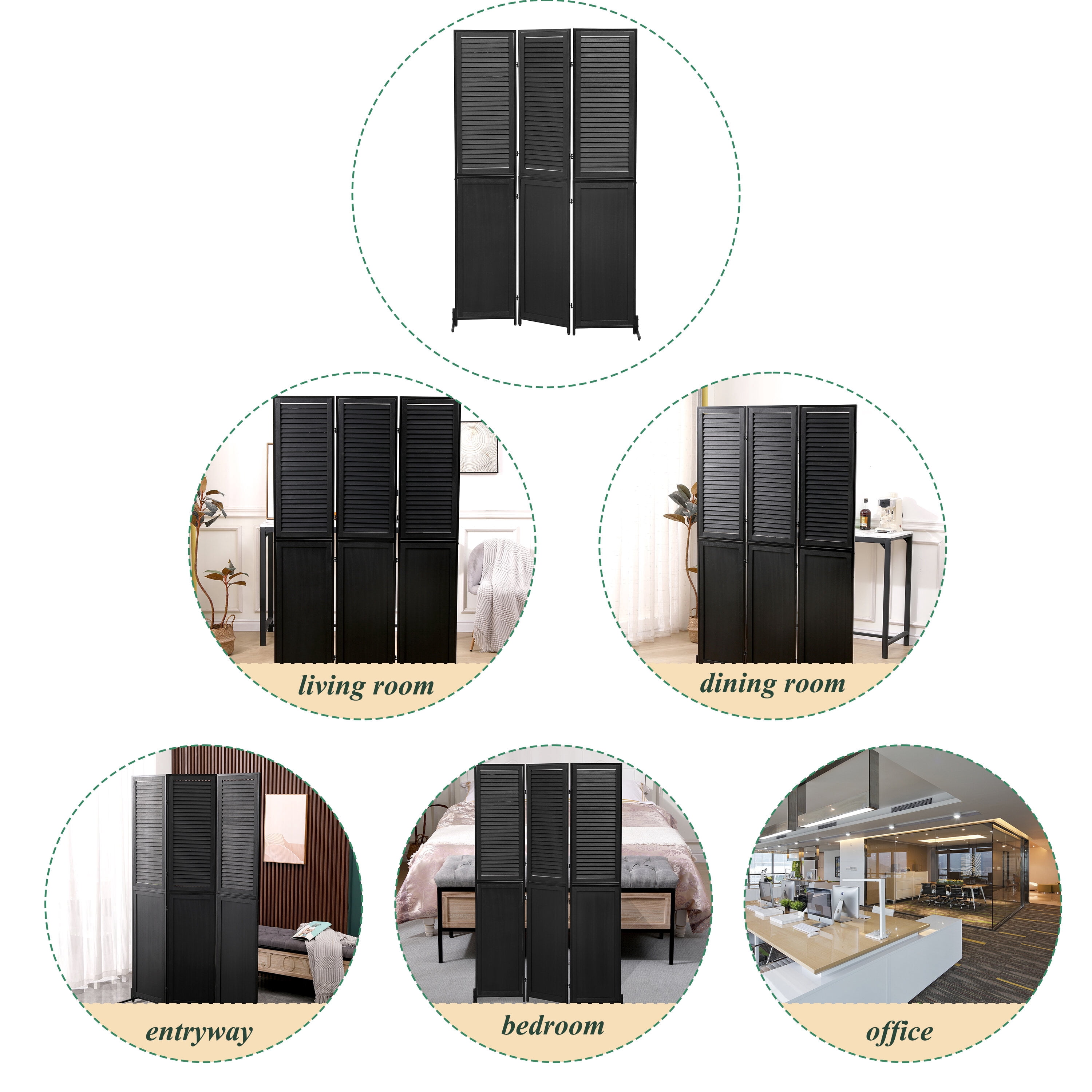 Household Decor Items 3 Panel Room Divider 6Ft Wood Folding Privacy Screen Black Room Separator Free Standing Wall Dividers (Black),Bathroom Accessories