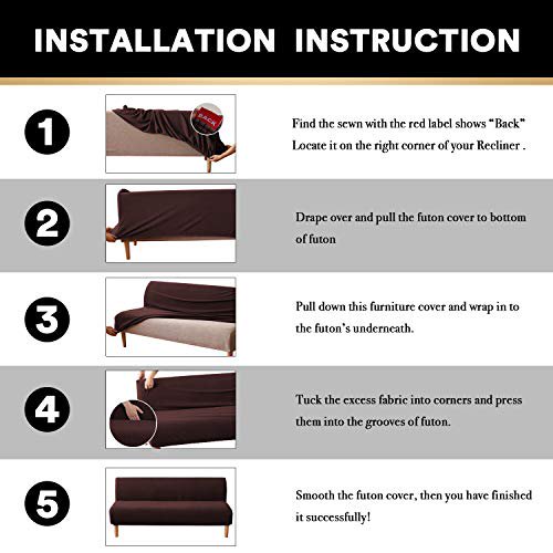 PrinceDeco Stretch Armless Futon Cover Futon Slipcover Full Queen Size Futon Couch Cover Futon Sofa Cover Futon Bed Cover Furniture Protector with Elastic Bottom, Checked Pattern Jacquard, Brown