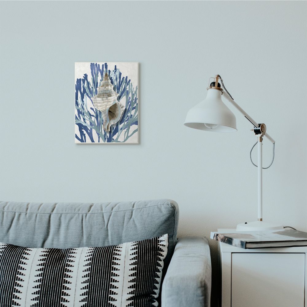 Stupell Industries Tower Shell Coral Blue Beach Design Wall Plaque by Caroline Kelly