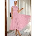 thumbnail image 3 of Elegant Pink Vintage Lace A-Line Midi Dress For Party Wedding Birthday Graduation, 3 of 6