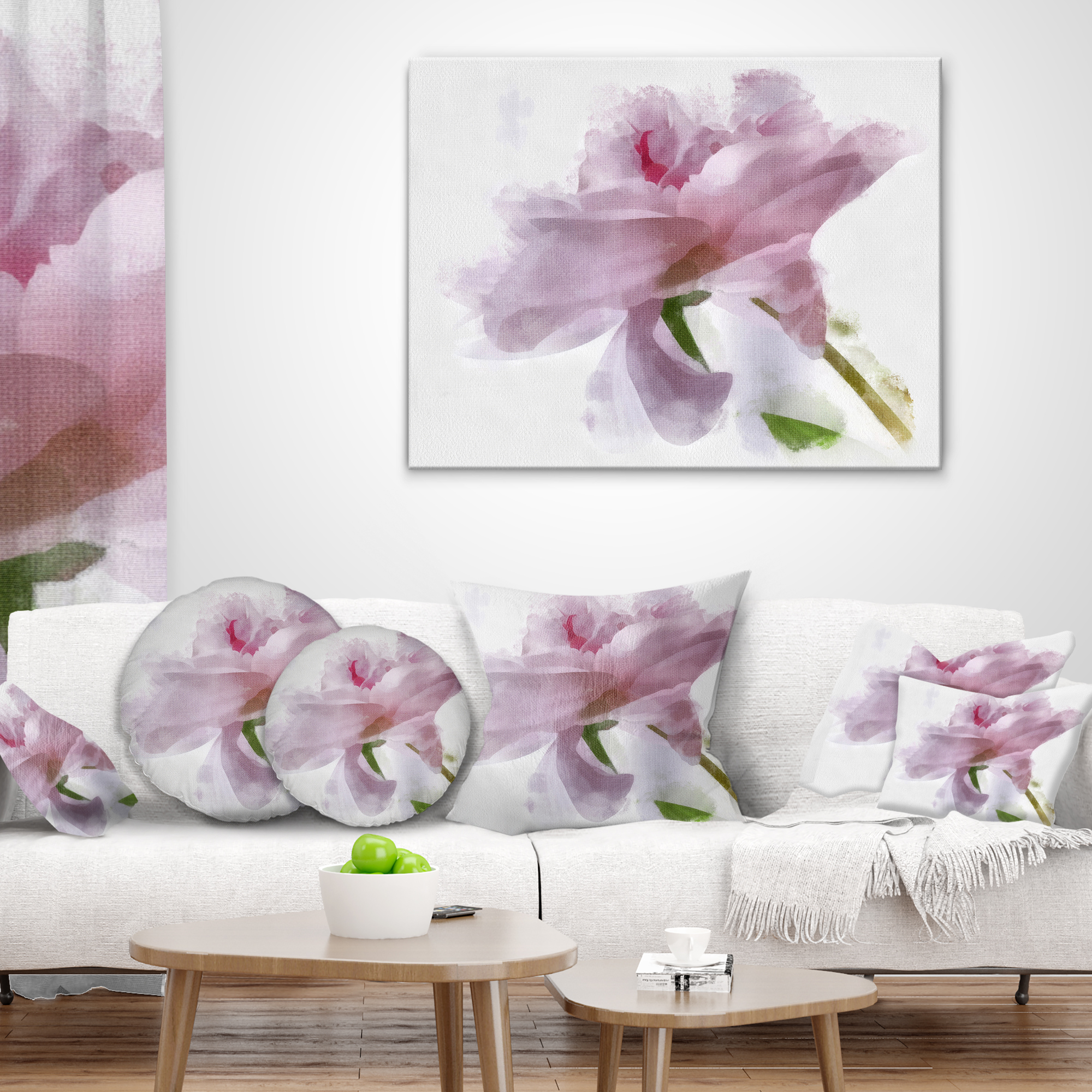 Designart Light Blue Flower with Paint Splashes - Floral Throw Pillow - 18x18